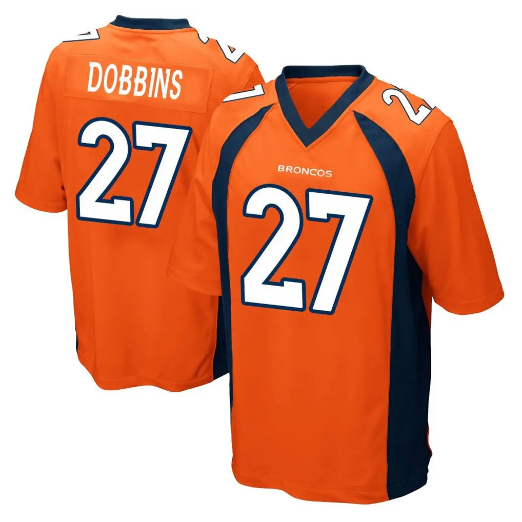 tocy D.Broncos #27 J.K. Dobbins Player Orange Color Home Game Stitched Jerseys