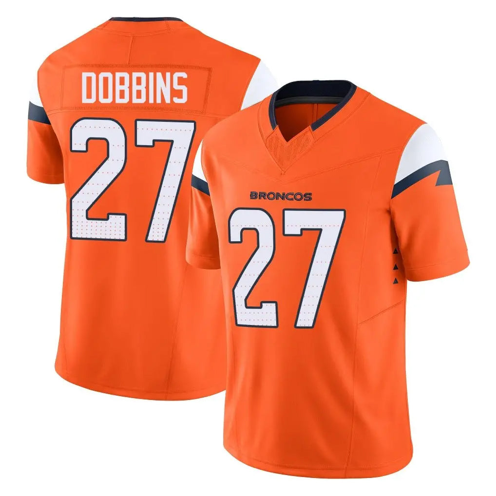 tocy D.Broncos #27 J.K. Dobbins Player Orange Vapor F.U.S.E. Limited Home Game Stitched Jerseys
