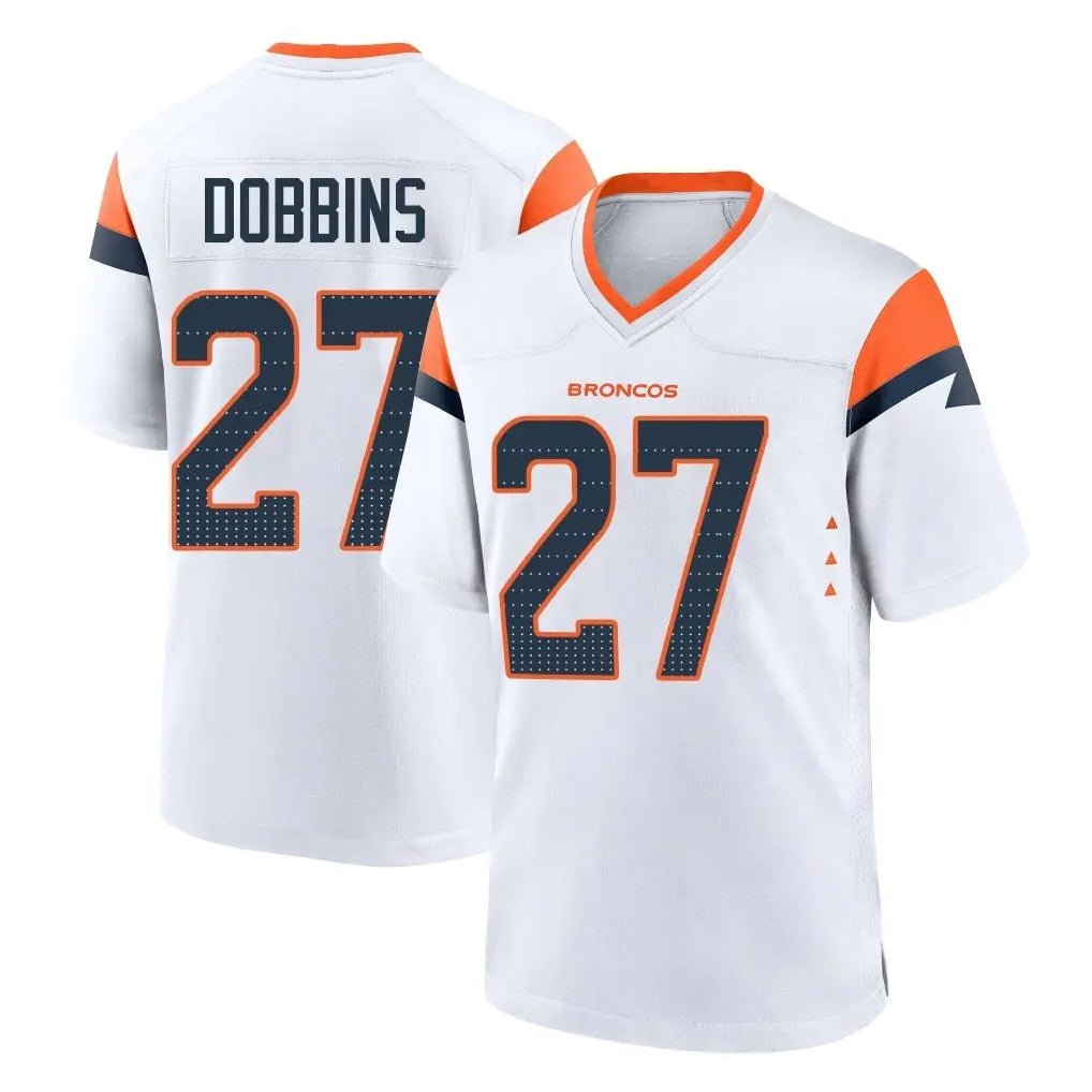 tocy D.Broncos #27 J.K. Dobbins Player White Home Game Stitched Jerseys