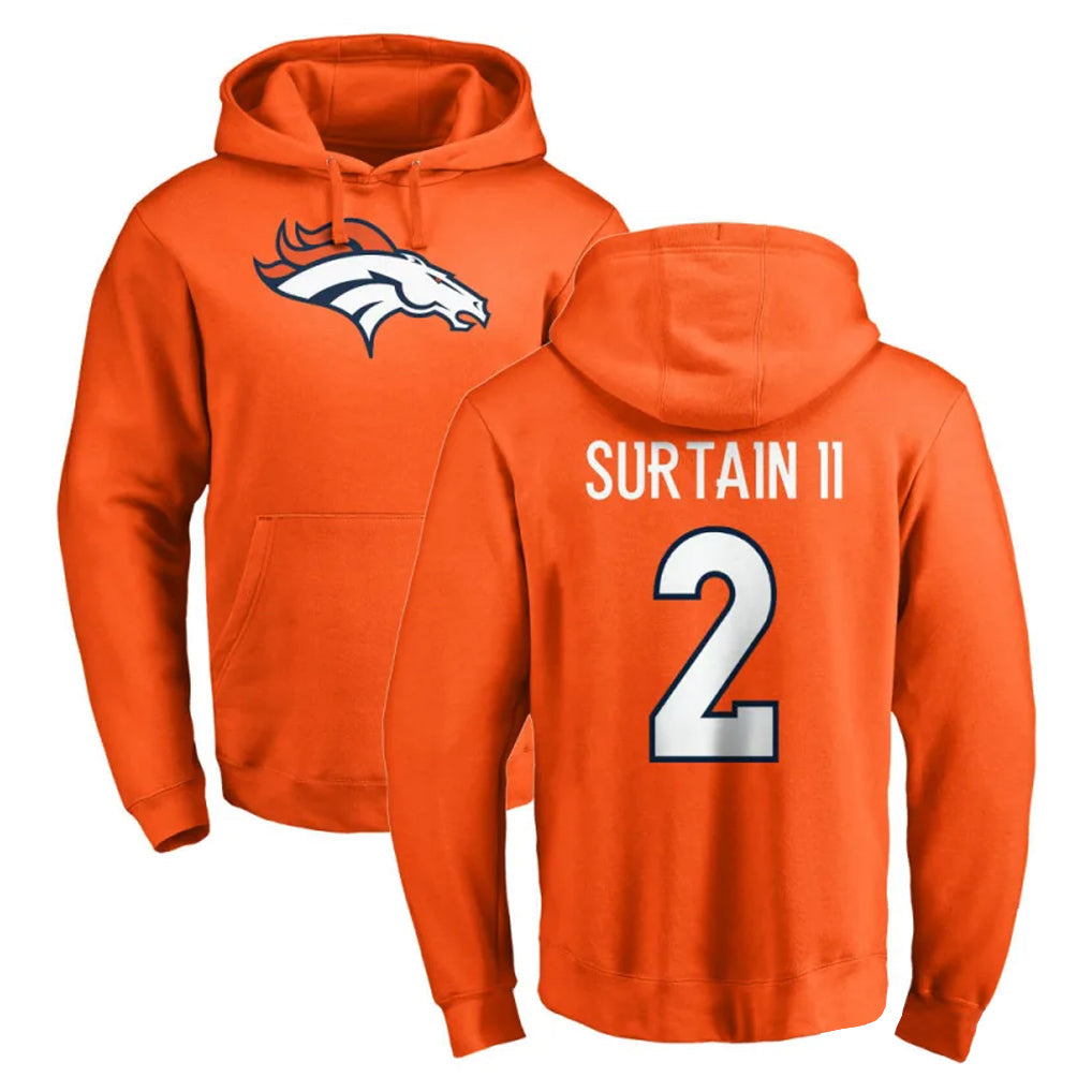 tocy D.Broncos #2 Pat Surtain II Player Orange Pullover Hoodie Limited Stitched Jerseys