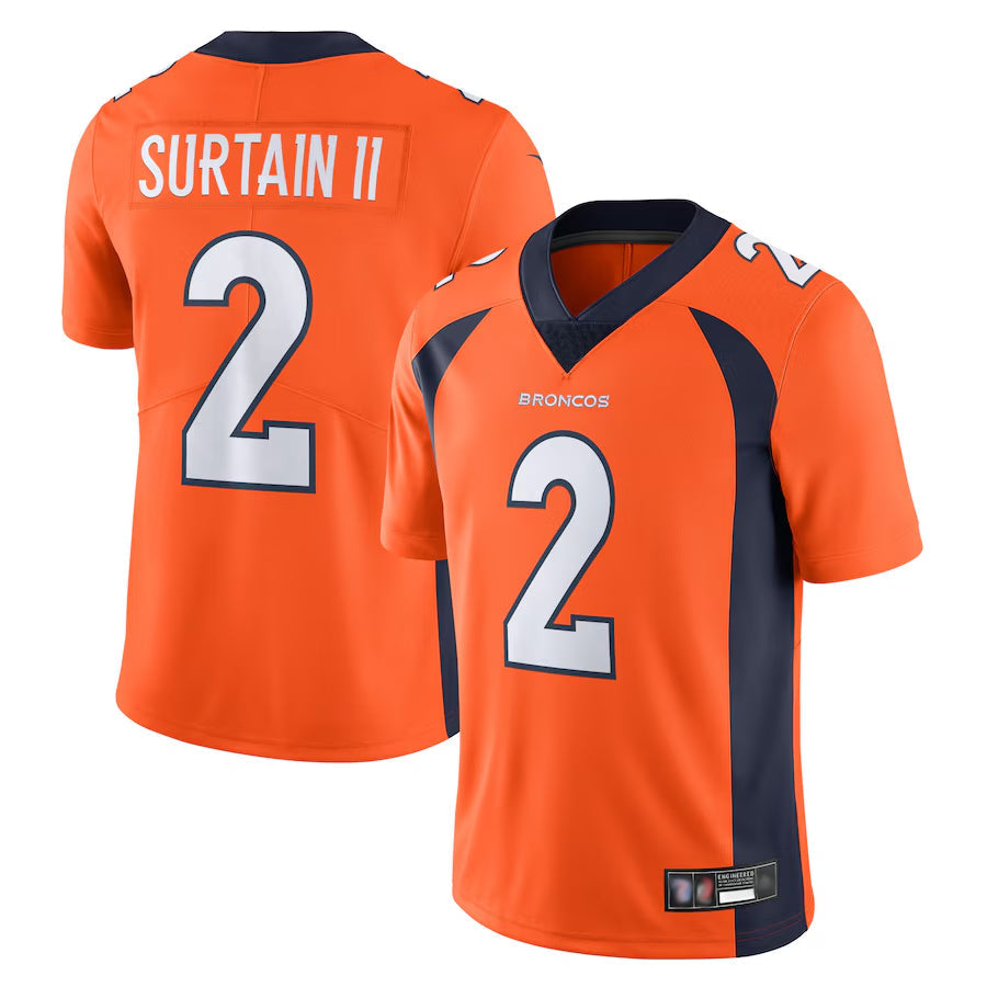 tocy D.Broncos #2 Patrick Surtain II Player Orange Vapor Untouchable Limited Stitched Jerseys