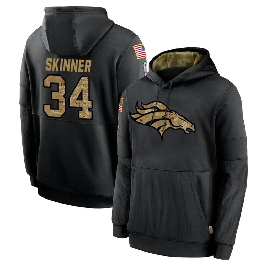 tocy D.Broncos #34 JL Skinner Player Black Salute to Service Pullover Hoodies Limited Stitched Jerseys