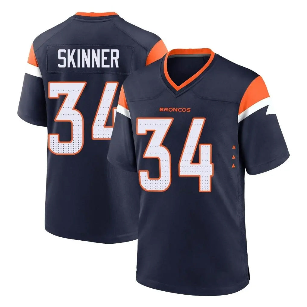 tocy D.Broncos #34 JL Skinner Player Navy Home Game Stitched Jerseys