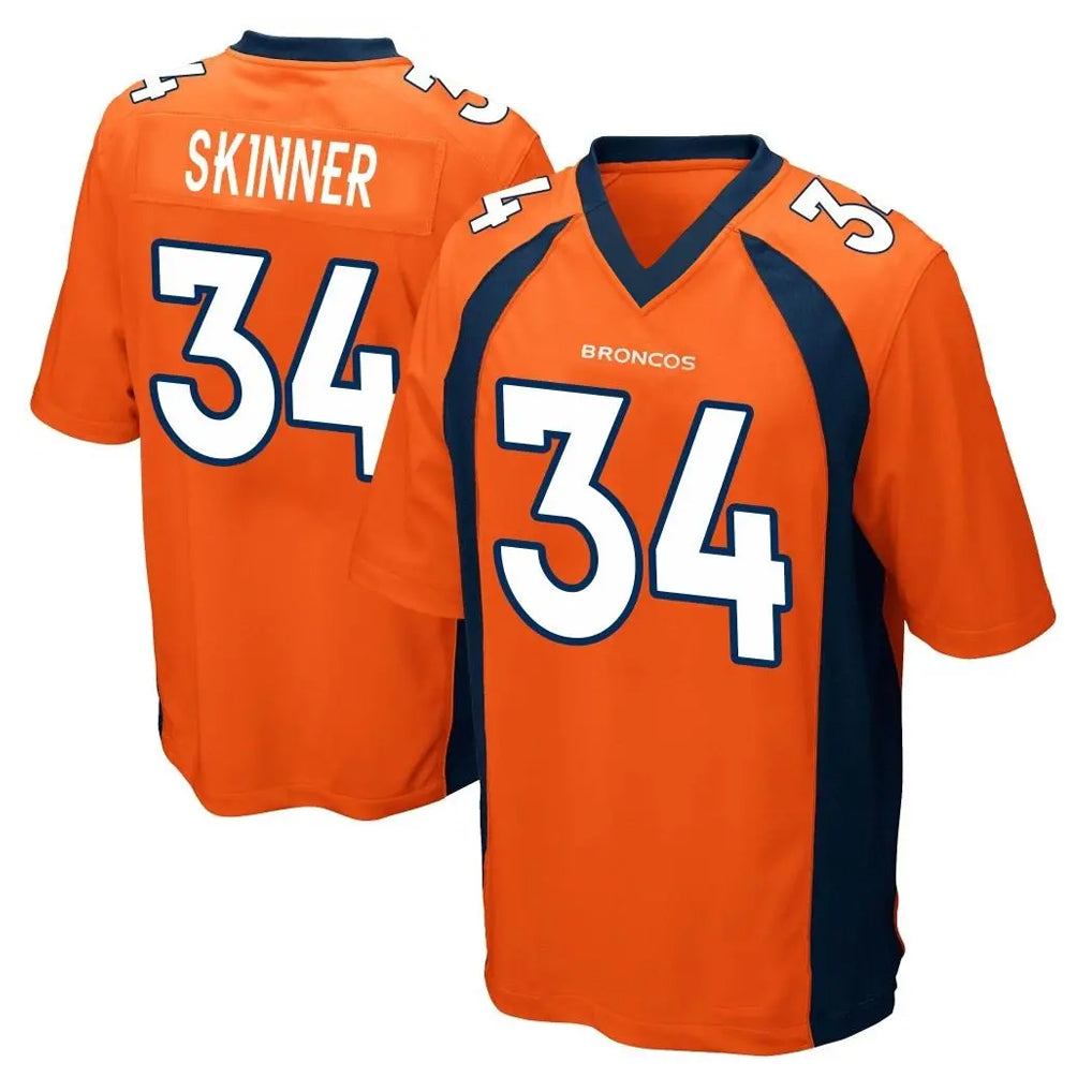 tocy D.Broncos #34 JL Skinner Player Orange Color Home Game Stitched Jerseys