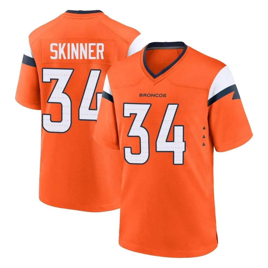 tocy D.Broncos #34 JL Skinner Player Orange Home Game Stitched Jerseys