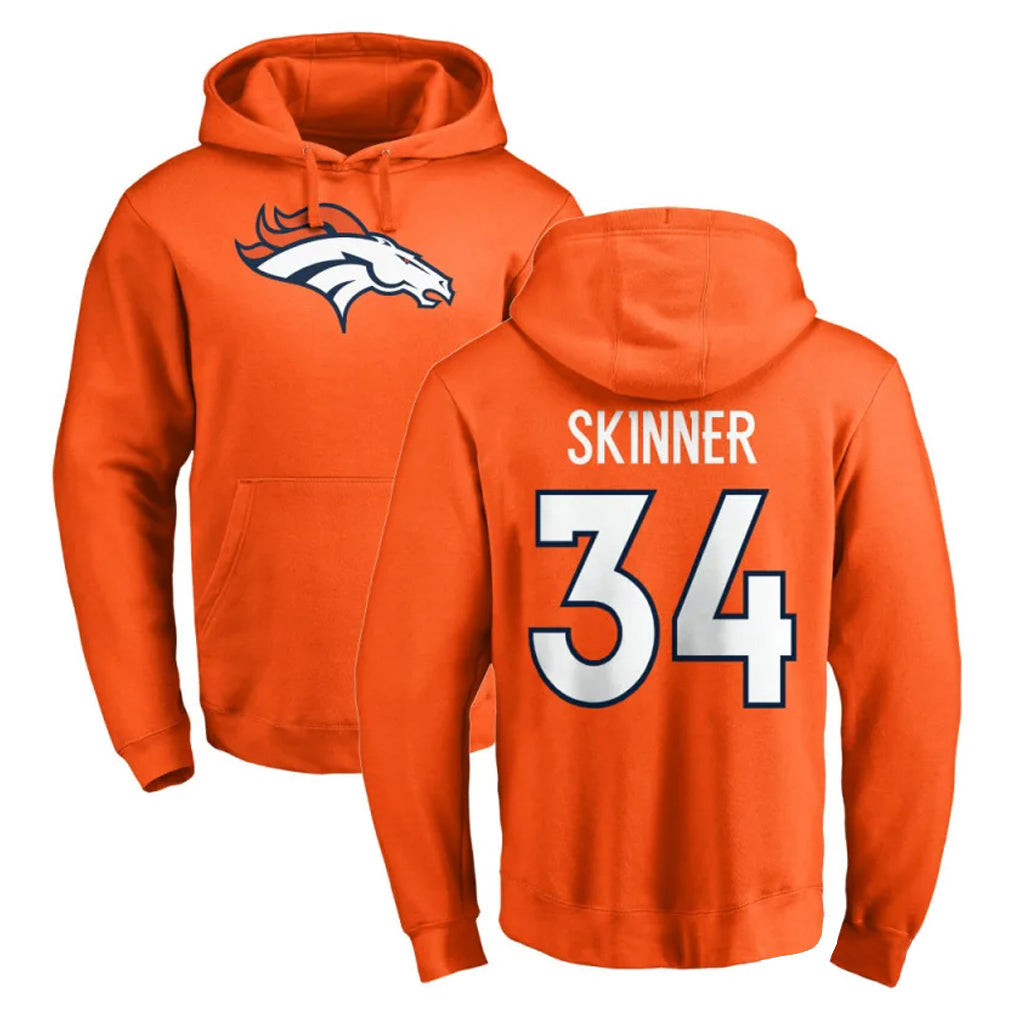 tocy D.Broncos #34 JL Skinner Player Orange Pullover Hoodie Limited Stitched Jerseys
