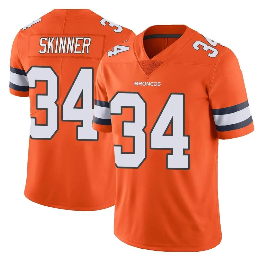 tocy D.Broncos #34 JL Skinner Player Orange Vapor Untouchable Limited Home Game Stitched Jerseys