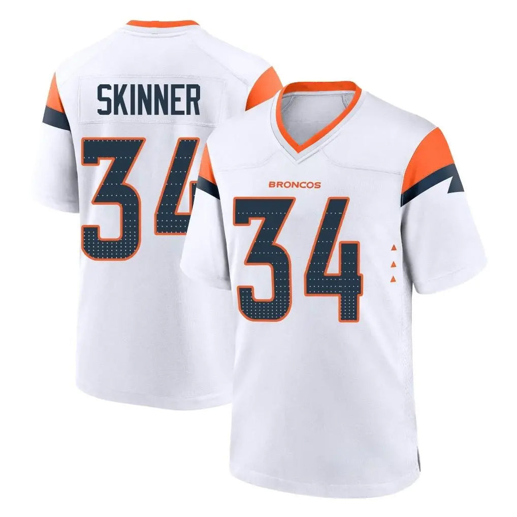 tocy D.Broncos #34 JL Skinner Player White Home Game Stitched Jerseys