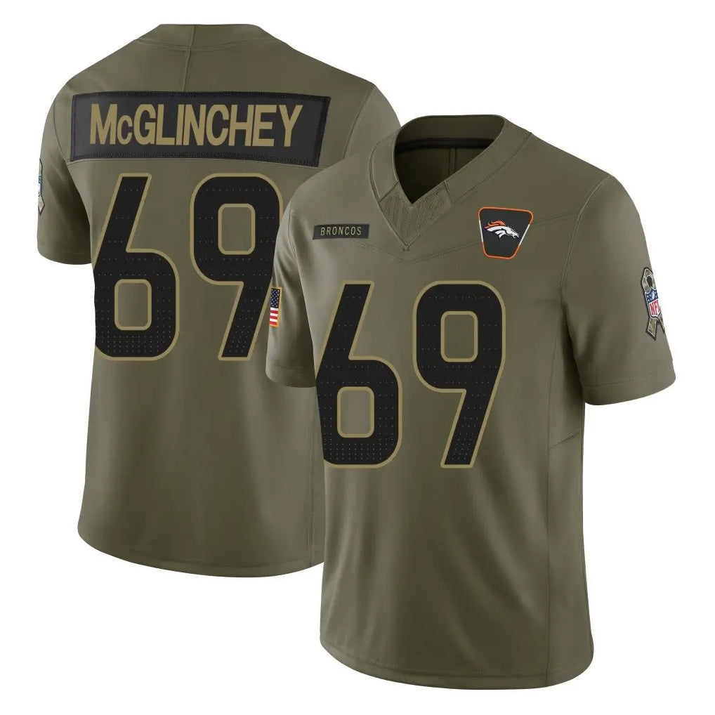 tocy D.Broncos #69 Mike McGlinchey Player Olive 2025 Salute To Service Limited Home Game Stitched Jerseys