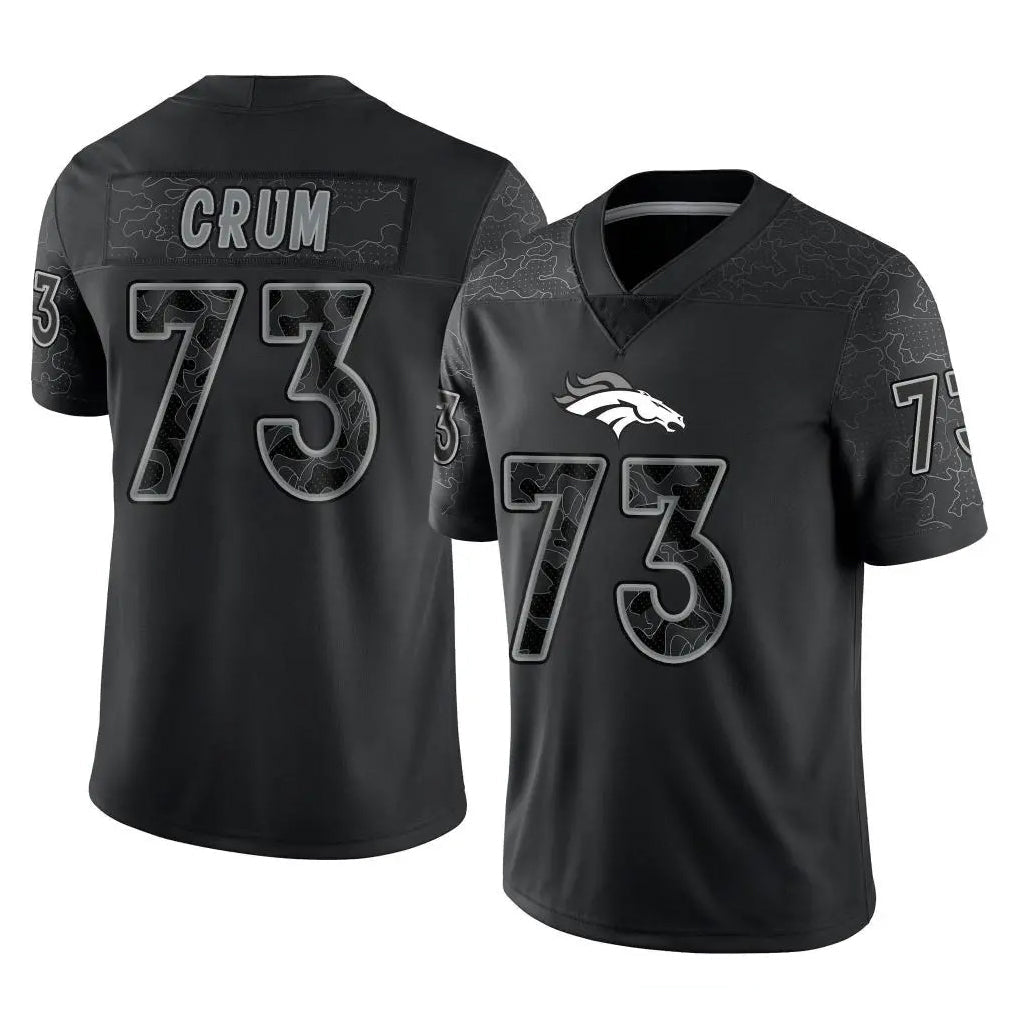 tocy D.Broncos #73 Frank Crum Player Black Reflective Limited Stitched Jerseys