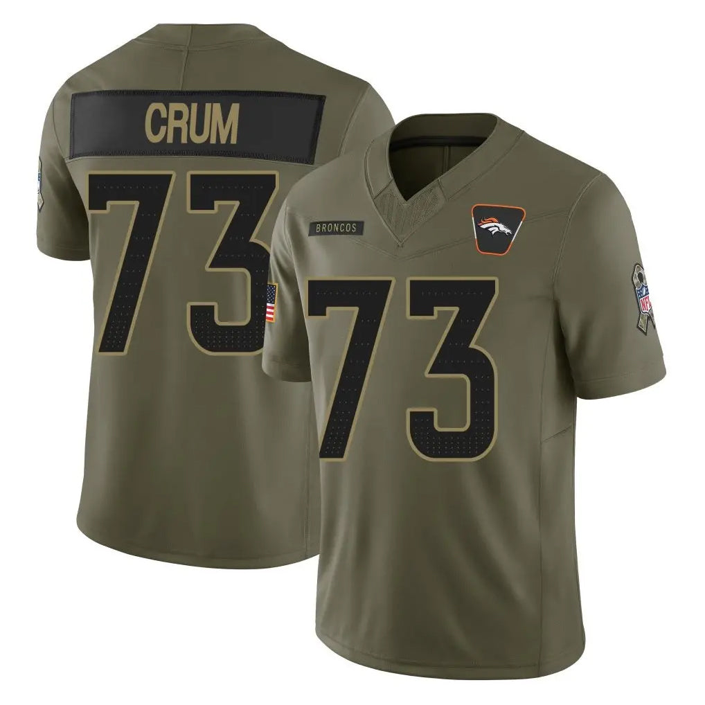 tocy D.Broncos #73 Frank Crum Player Olive 2025 Salute To Service Limited Home Game Stitched Jerseys