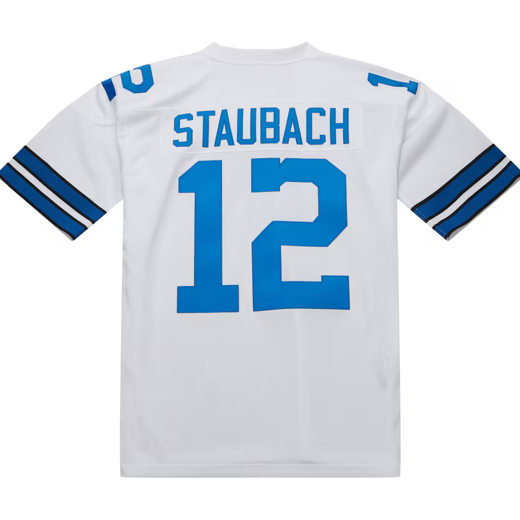 tocy D.Cowboys 1975 #12 Roger Staubach Mitchell & Ness White Authentic Throwback Retired Player Stitched Puhic  Jersey