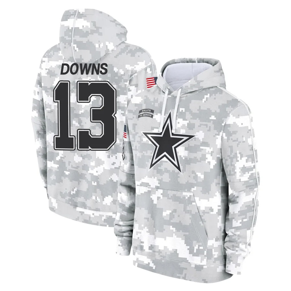tocy D.Cowboys #13 Caleb Downs Player Arctic Camo Salute to Service Hoodies Limited Game Stitched Jerseys
