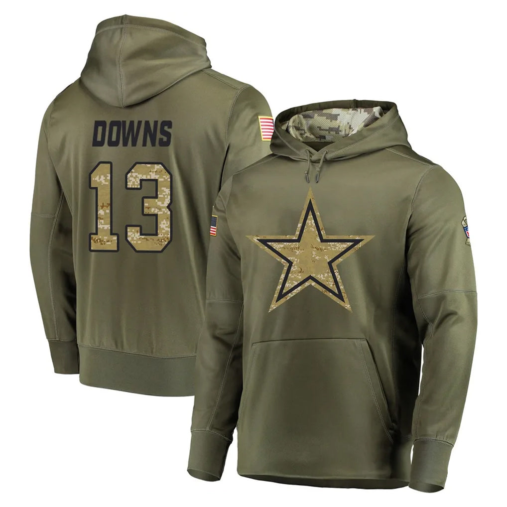 tocy D.Cowboys #13 Caleb Downs Player Olive Salute to Service Pullover Hoodies Home Game Stitched Jerseys