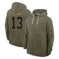 tocy D.Cowboys #13 Caleb Downs Player Olive Salute to Service Pullover Hoodies Limited Stitched Jerseys