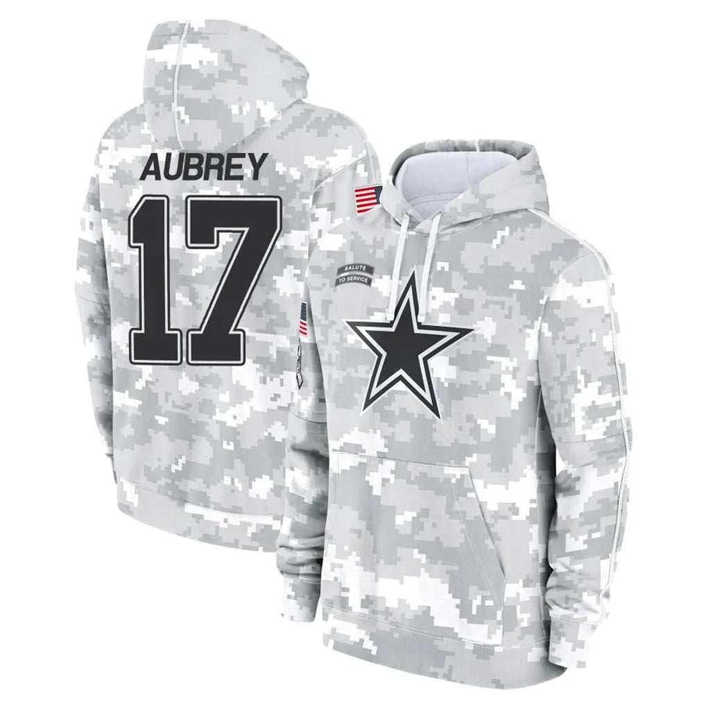 tocy D.Cowboys #17 Brandon Aubrey Player Arctic Camo Salute to Service Hoodies Limited Game Stitched Jerseys
