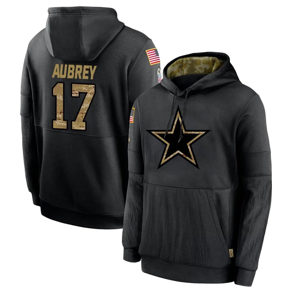 tocy D.Cowboys #17 Brandon Aubrey Player Black Salute to Service Pullover Hoodies Limited Stitched Jerseys