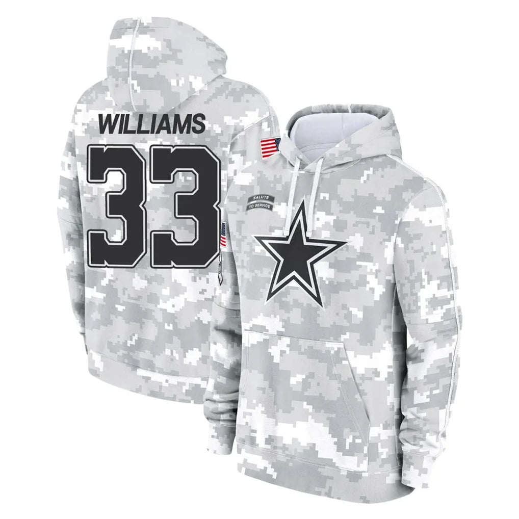 tocy D.Cowboys #33 Javonte Williams Player Arctic Camo Salute to Service Hoodies Limited Game Stitched Jerseys