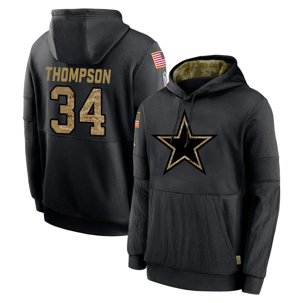 tocy D.Cowboys #34 Jalen Thompson Player Black Salute to Service Pullover Hoodies Limited Stitched Jerseys