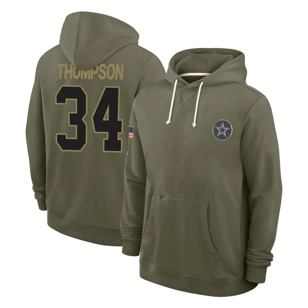 tocy D.Cowboys #34 Jalen Thompson Player Olive Salute to Service Pullover Hoodies Limited Stitched Jerseys