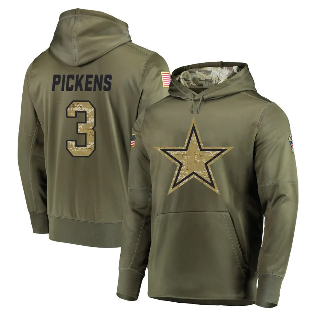 tocy D.Cowboys #3 George Pickens Player Olive Salute to Service Pullover Hoodies Home Game Stitched Jerseys