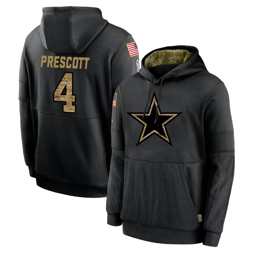 tocy D.Cowboys #4 Dak Prescott Player Black Salute to Service Pullover Hoodies Limited Stitched Jerseys