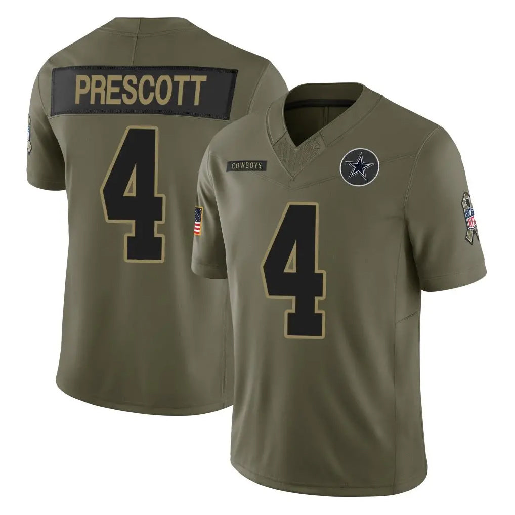 tocy D.Cowboys #4 Dak Prescott Player Olive 2025 Salute to Service Limited Home Game Stitched Jerseys