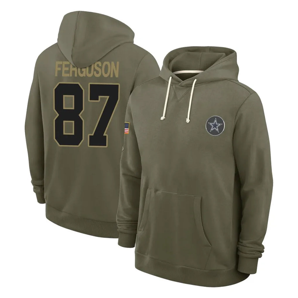 tocy D.Cowboys #87 Jake Ferguson Player Olive Salute to Service Pullover Hoodies Limited Stitched Jerseys