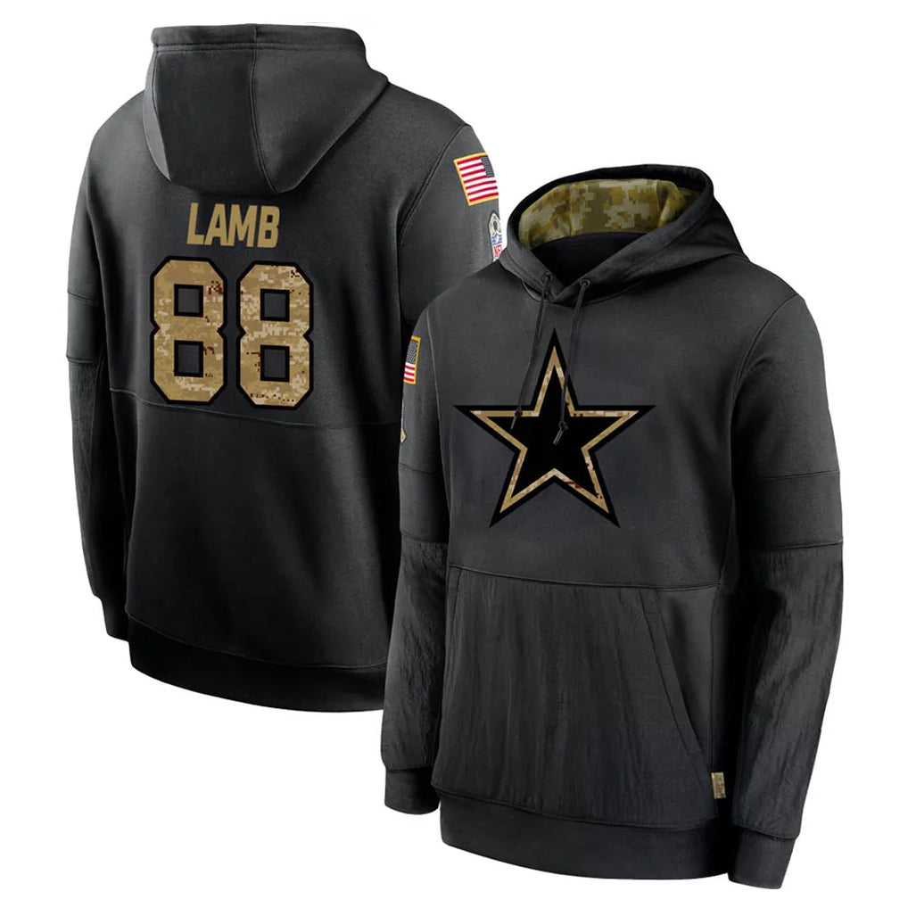 tocy D.Cowboys #88 CeeDee Lamb Player Black Salute to Service Pullover Hoodies Limited Stitched Jerseys