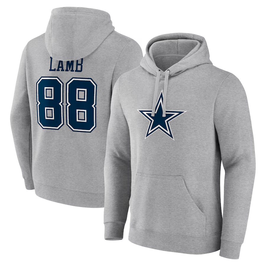 tocy D.Cowboys #88 CeeDee Lamb Player Gray Icon Pullover Hoodie Game Stitched Jerseys