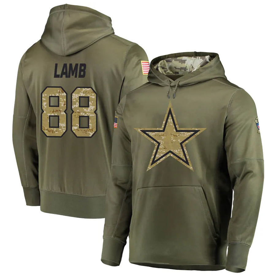 tocy D.Cowboys #88 CeeDee Lamb Player Salute to Service Pullover Hoodie Game Stitched Jerseys