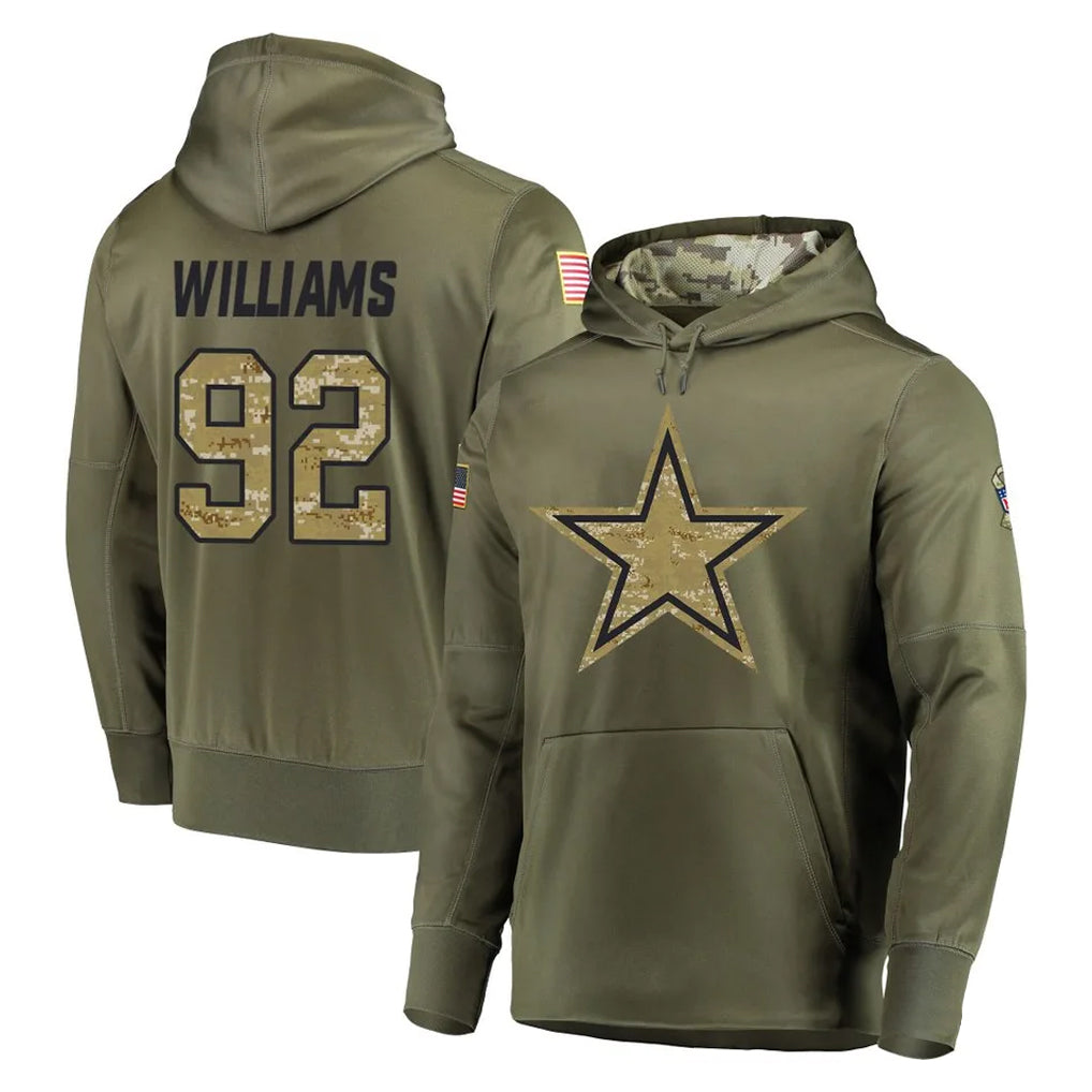 tocy D.Cowboys #92 Quinnen Williams Player Olive Salute to Service Pullover Hoodies Home Game Stitched Jerseys