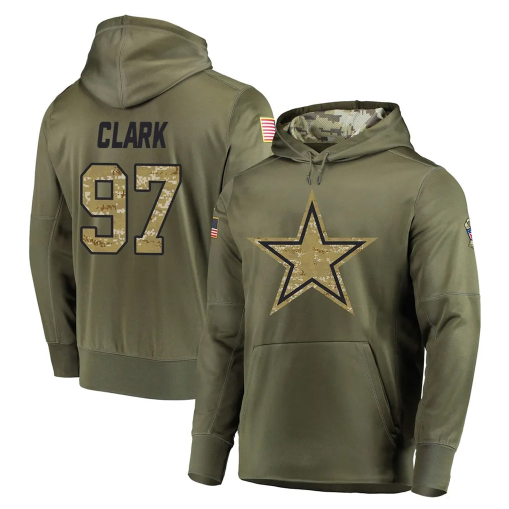 tocy D.Cowboys #97 Kenny Clark Player Olive Salute to Service Pullover Hoodies Home Game Stitched Jerseys
