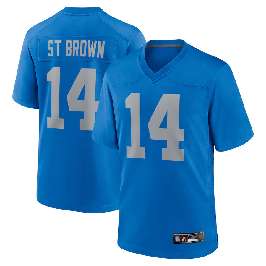 tocy D.Lions Alternate Game Stitched Jerseys Throwback - Blue - #14 Amon-Ra St. Brown Player
