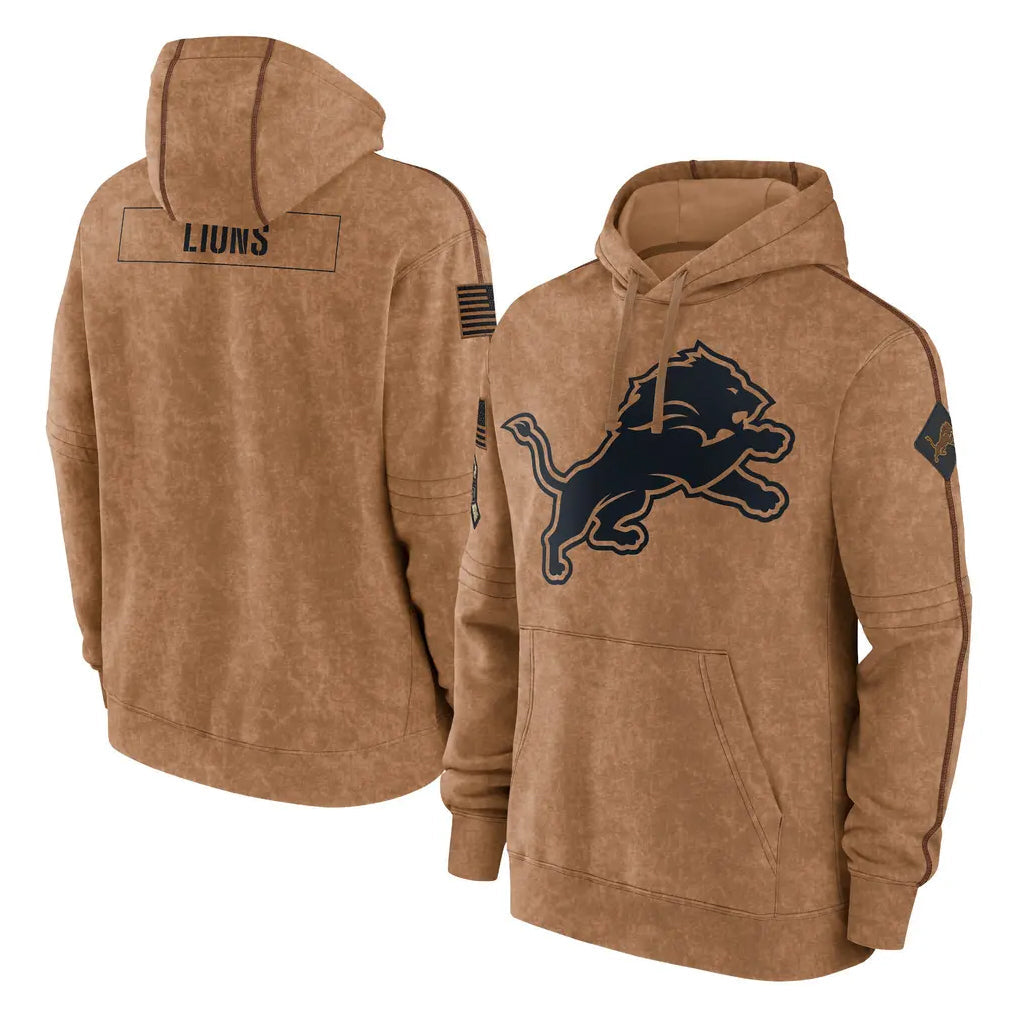 tocy D.Lions Brown Salute to Service Hoodies Limited Game Blank Player Stitched Jerseys