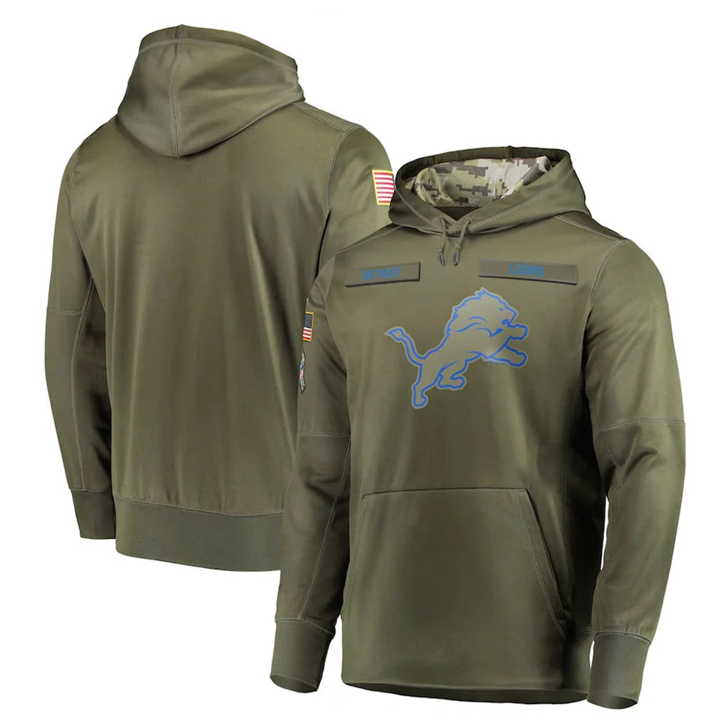 tocy D.Lions Olive Salute to Service Pullover Hoodies Home Game Blank Player Stitched Jerseys