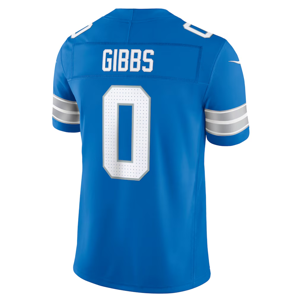 tocy D.Lions #0 Jahmyr Gibbs Blue Team Vapor F.U.S.E. Stitched Limited Jerseys