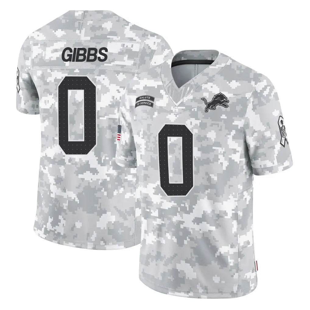 tocy D.Lions #0 Jahmyr Gibbs Player Arctic Camo Salute To Service Limited Stitched Jerseys