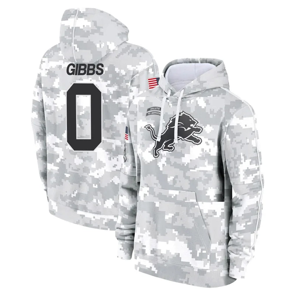 tocy D.Lions #0 Jahmyr Gibbs Player Arctic Camo Salute to Service Hoodies Limited Game Stitched Jerseys