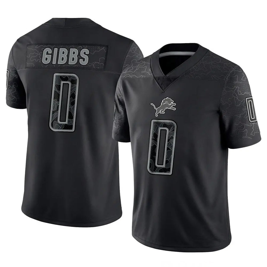 tocy D.Lions #0 Jahmyr Gibbs Player Black REFLECTIVE Limited Stitched Jerseys