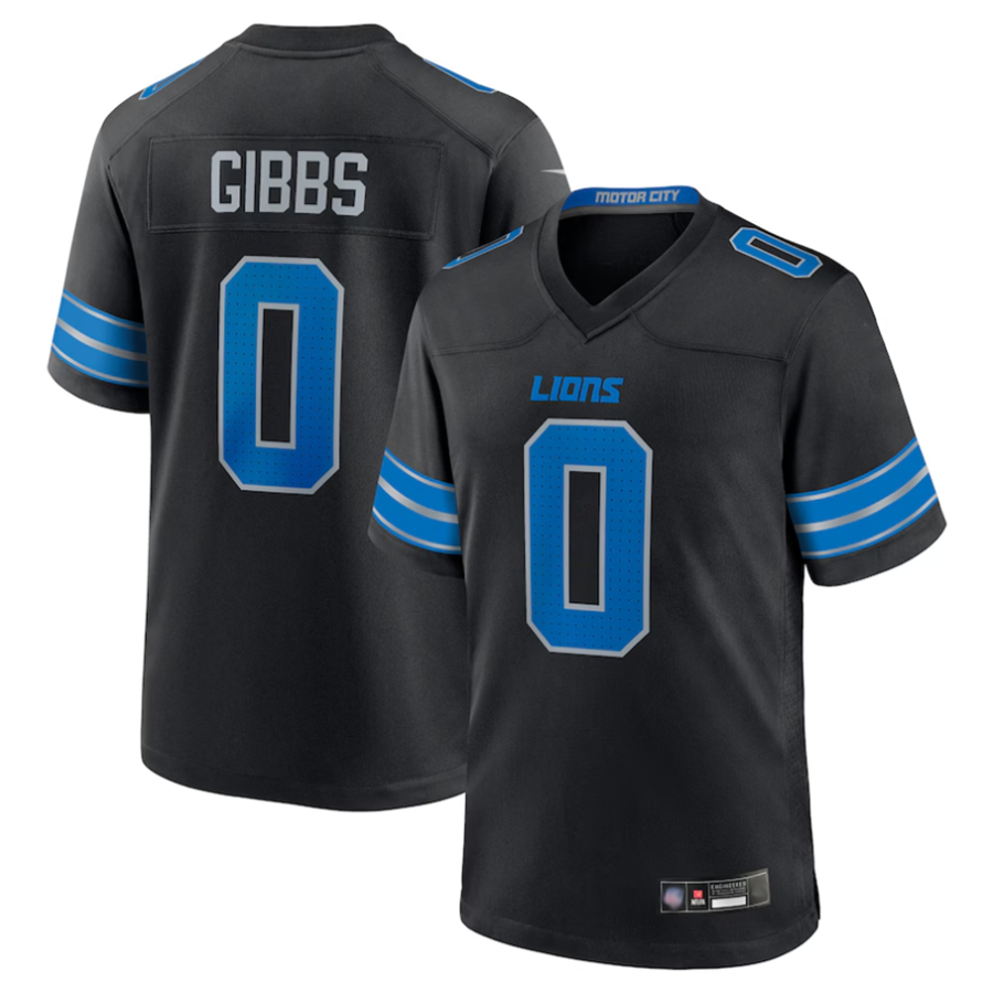 tocy D.Lions #0 Jahmyr Gibbs Player Black Replica Game Stitched Jerseys