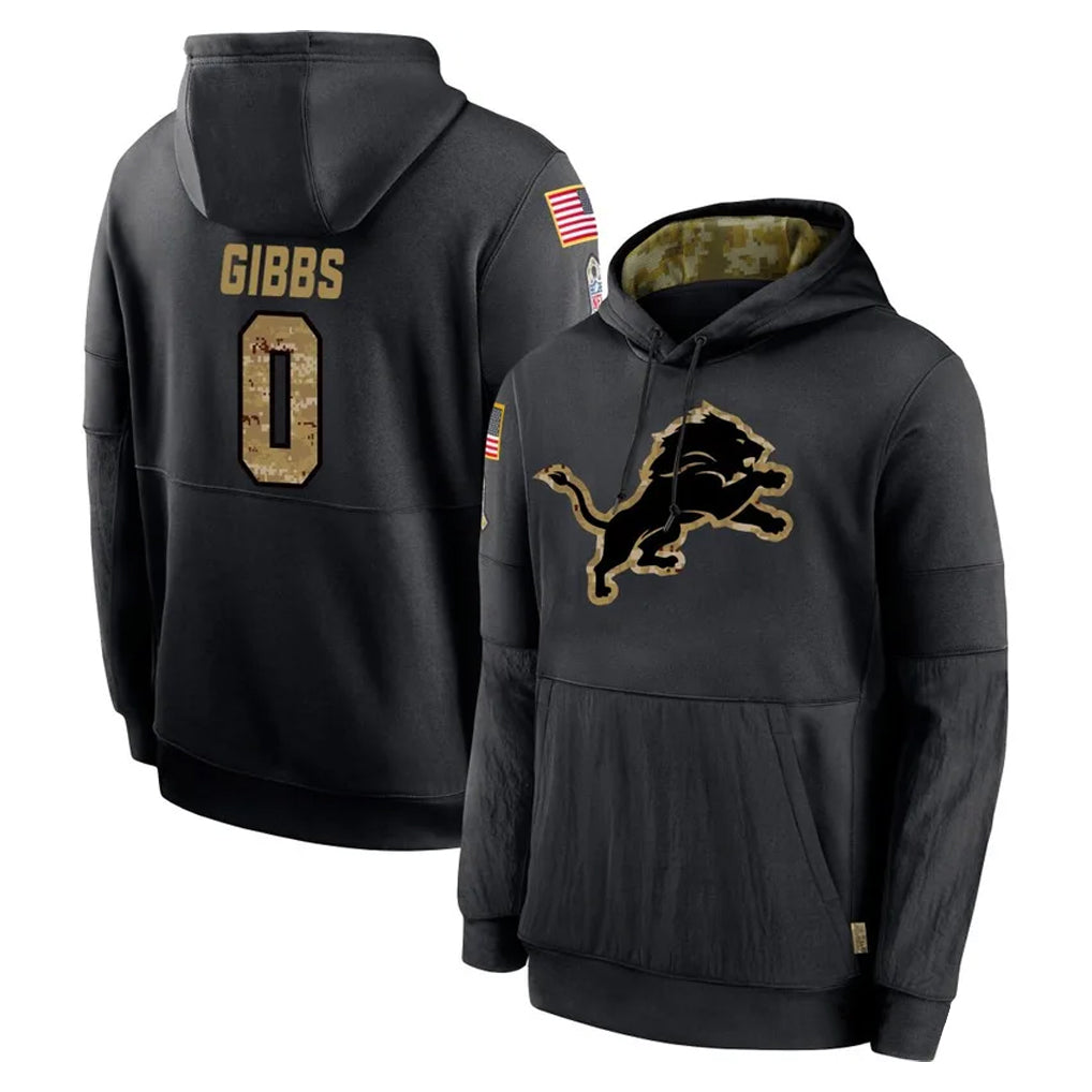 tocy D.Lions #0 Jahmyr Gibbs Player Black Salute to Service Hoodies Limited Game Stitched Jerseys