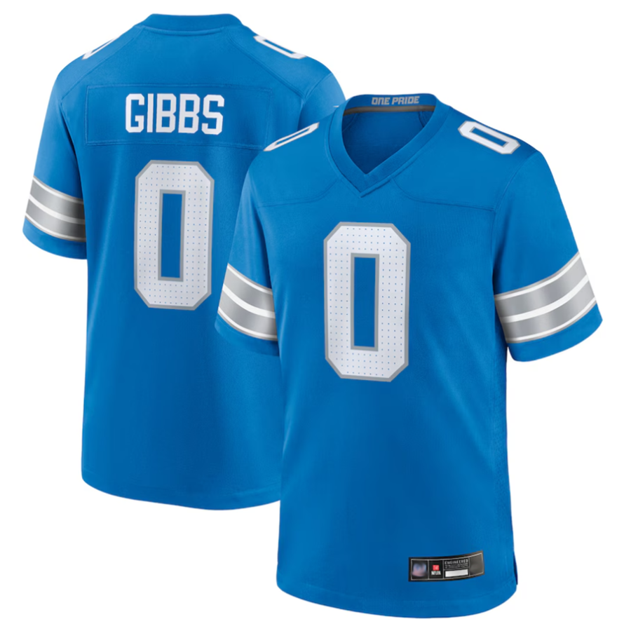 tocy D.Lions #0 Jahmyr Gibbs Player Blue Replica Game Stitched Jerseys