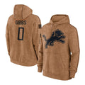 tocy D.Lions #0 Jahmyr Gibbs Player Brown Salute to Service Hoodies Limited Game Stitched Jerseys