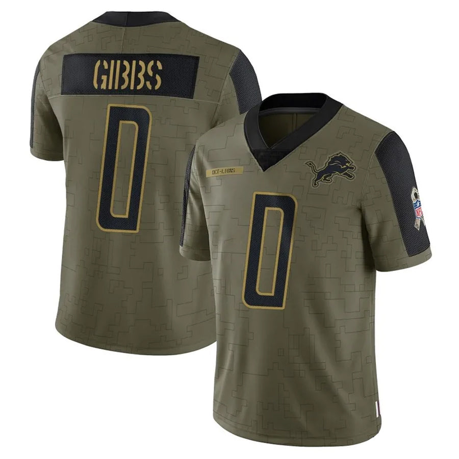 tocy D.Lions #0 Jahmyr Gibbs Player Salute To Service Olive Stitched Jerseys