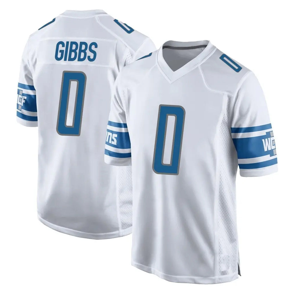 tocy D.Lions #0 Jahmyr Gibbs Player White Home Game Stitched Jerseys