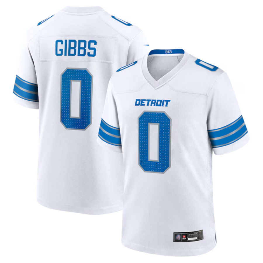 tocy D.Lions #0 Jahmyr Gibbs Player White Replica Game Stitched Jerseys