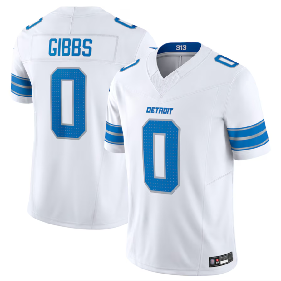 tocy D.Lions #0 Jahmyr Gibbs Player White Vapor F.U.S.E. Limited Replica Stitched Jerseys