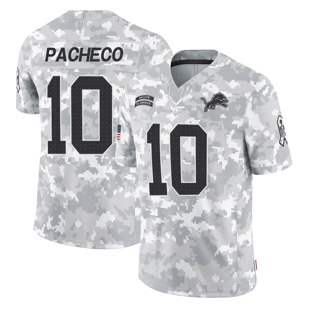 tocy D.Lions #10 Isiah Pacheco Player Arctic Camo Salute To Service Limited Stitched Jerseys