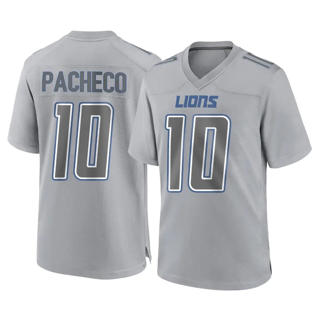 tocy D.Lions #10 Isiah Pacheco Player Gray Atmosphere Fashion Home Game Stitched Jerseys